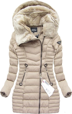 PIKOWANA KURTKA Z KAPTUREM BEŻOWA (W820)