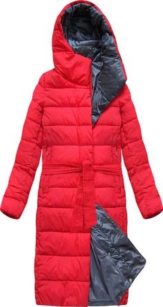 ZIMOWA DŁUGA PIKOWANA KURTKA DAMSKA CZERWONA (7704)