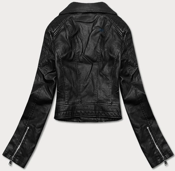 Krótka ramoneska ze skóry ekologicznej czarna (11Z8028)