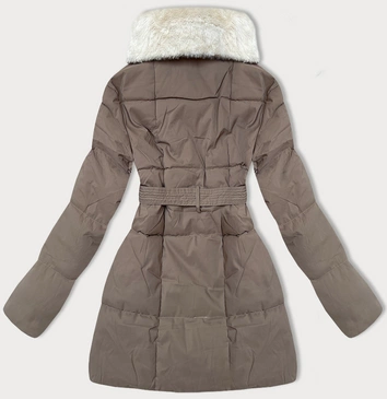 Kurtka damska ze stójką obszyta futerkiem J Style ciemny beżowy (16M9165-84)