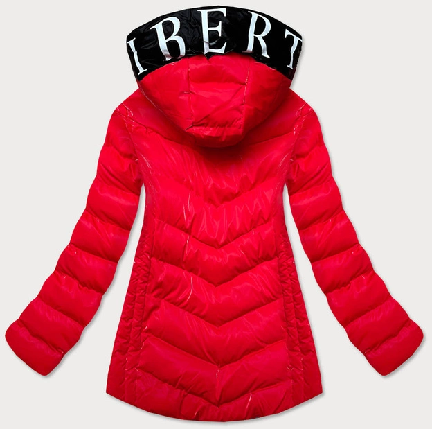 BŁYSZCZĄCA KURTKA DAMSKA Z OZDOBNĄ PODSZEWKĄ CZERWONA (XW810X)
