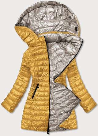 Pikowana dwustronna kurtka damska beż-ciemny żółty (m20-7636-62+75)