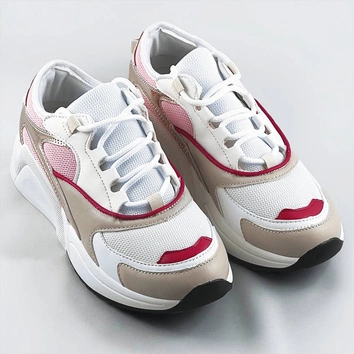 Sznurowane sneakersy z kolorowymi wstawkami różowe (6346)