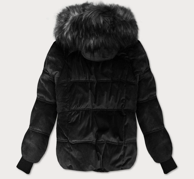 Sztruksowa damska kurtka z kapturem czarna (7696)