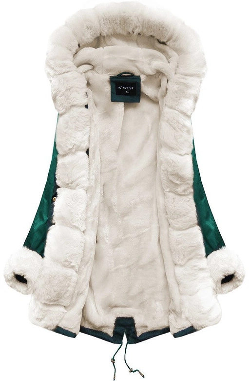 PARKA Z FUTERKIEM ZIELONO-BEŻOWA (B500)