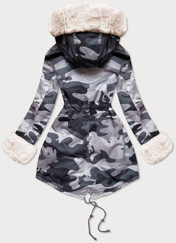 ZIMOWA PARKA DAMSKA MORO SZARO-BIAŁA (B524-70046)