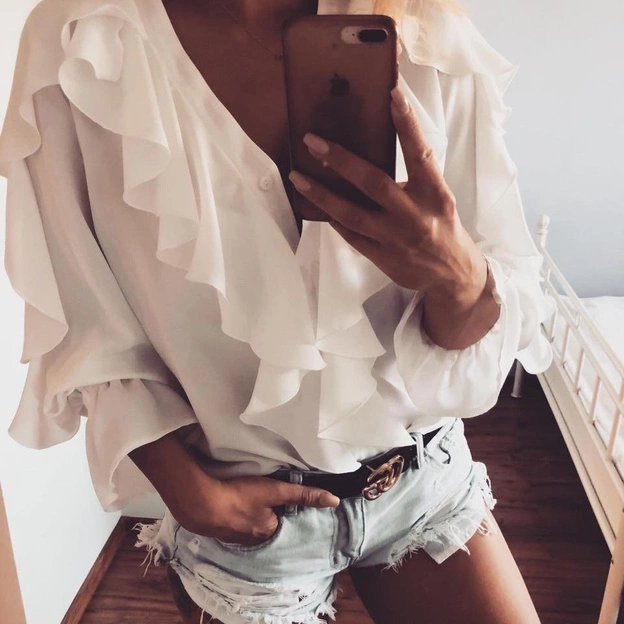 BLUZKA Z FALBANAMI ECRU (474ART)