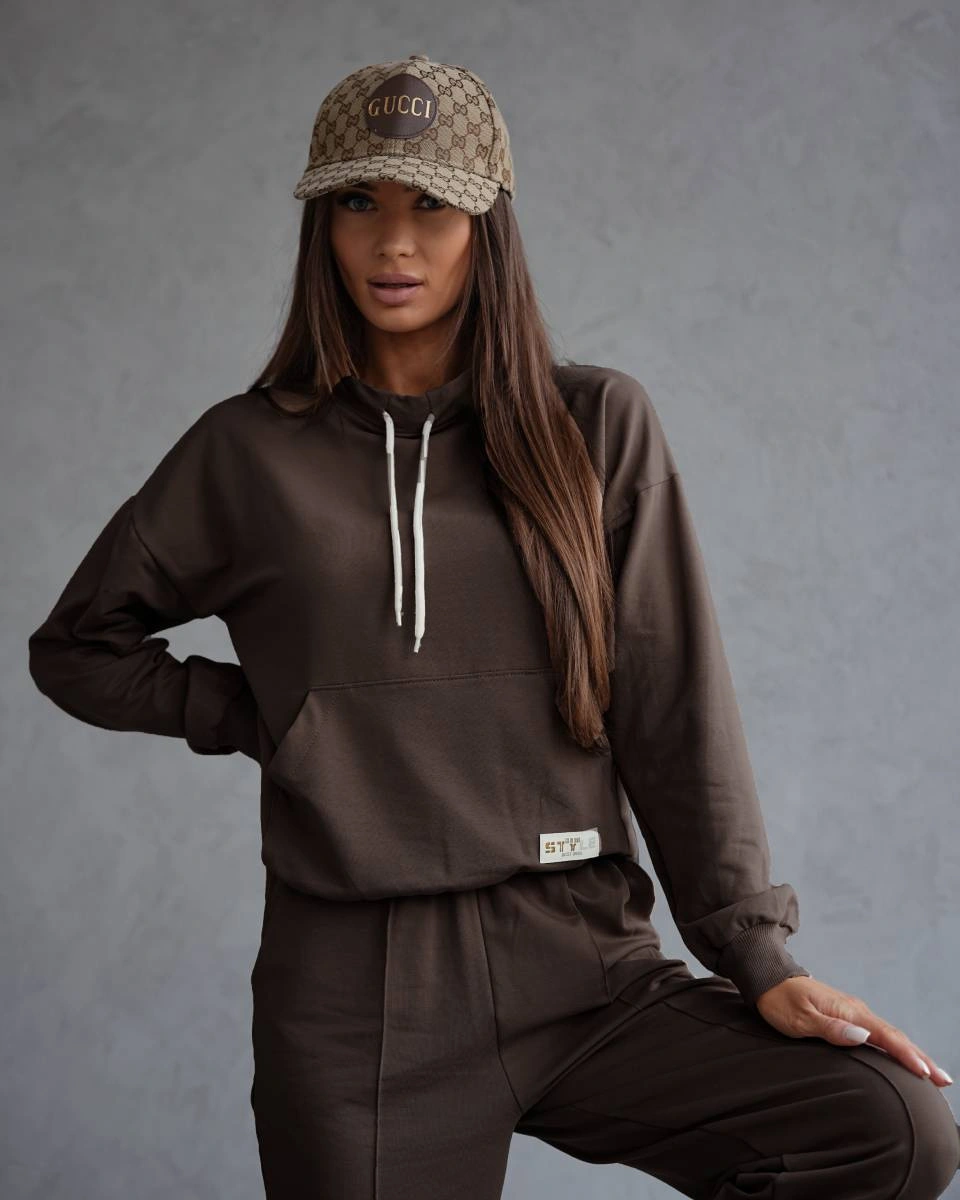 Komplet dresowy bluza ze stójką i spodnie czekoladowy (82162)