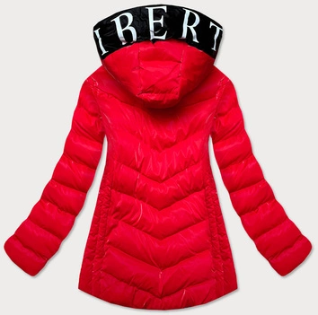 BŁYSZCZĄCA KURTKA DAMSKA Z OZDOBNĄ PODSZEWKĄ CZERWONA (XW810X)