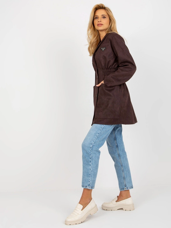 Damski cienki płaszcz - marynarka ciemny brąz (509128)