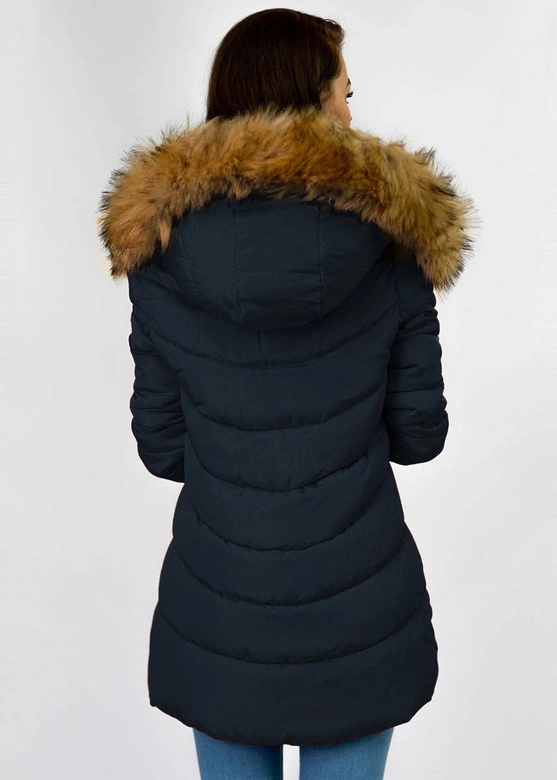 ZIMOWA PIKOWANA KURTKA DAMSKA Z KAPTUREM GRANATOWA (B2633)