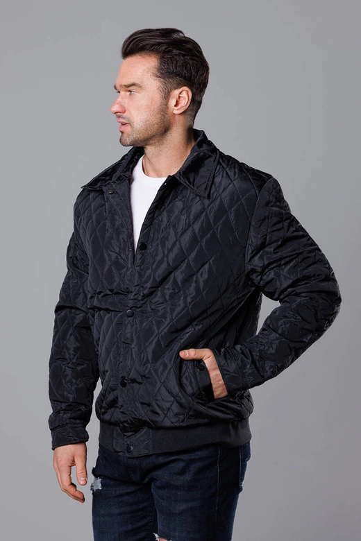 Pikowana kurtka męska z kołnierzem czarna (58M13081-392)