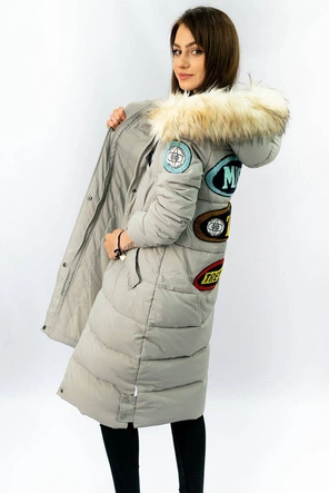 PŁASZCZ DAMSKI ZIMOWY Z PUCHEM NATURALNYM SZARY (8067)