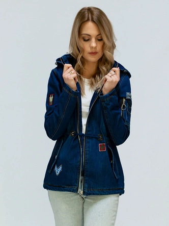 KURTKA JEANSOWA Z NASZYWKAMI GRANATOWA (W523)