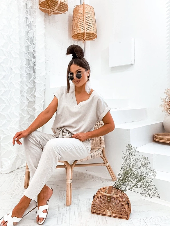 Komplet z lnem beżowy (751)