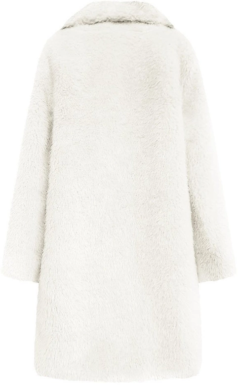 FUTRZANY ZIMOWY DAMSKI PŁASZCZ Z KIESZENIAMI ECRU (461ART)