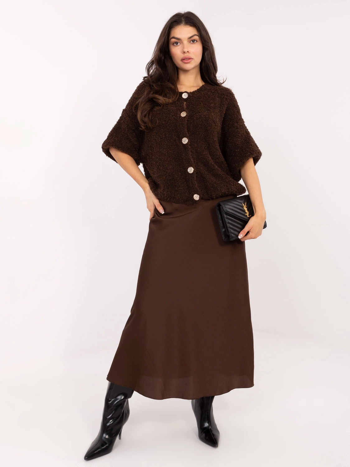 Satynowa spódnica maxi brązowa (A2797)