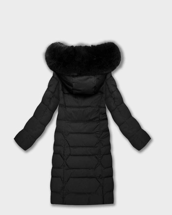 Długa kurtka damska z kapturem czarna (7665#-F06)