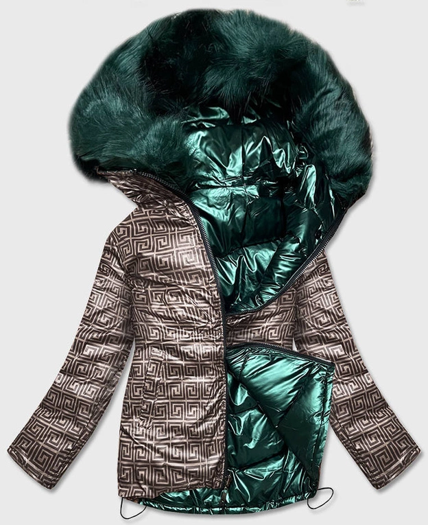 DWUSTRONNA KURTKA DAMSKA ZIMOWA ZIELONO-BEŻOWA (HS-806)