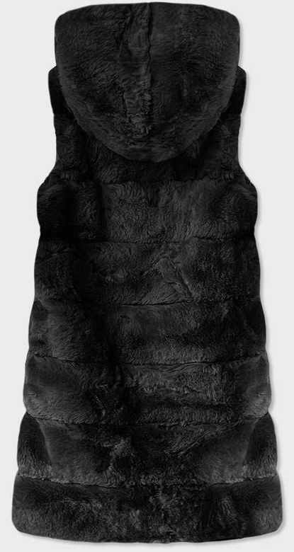 DŁUGA KAMIZELKA FUTRZANA Z KAPTUREM CZARNA (BR9740-1)