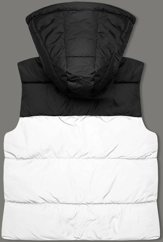 Krótka kamizelka damska z kapturem j.style biało-czarna (16M9112-281)