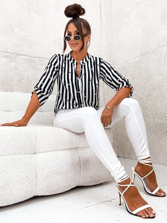 Koszulowa bluzka w pasy czarno-biała (739)