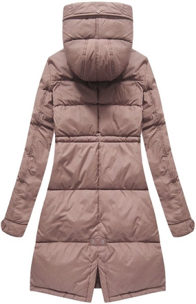 Długa damska kurtka zimowa z kapturem antyczny róż (7752)