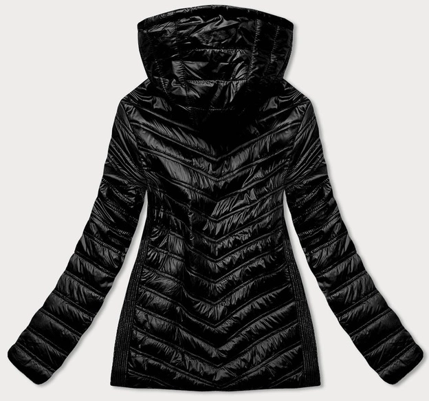 PIKOWANA DAMSKA KURTKA Z KAPTUREM CZARNA (6373)