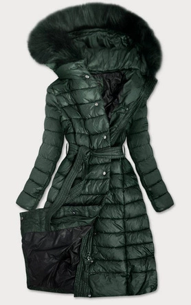 DŁUGA PIKOWANA KURTKA CIEMNOZIELONA (7761)