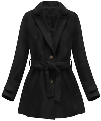 PŁASZCZ Z GUZIKAMI I PASKIEM CZARNY (18808)