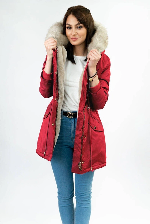 DAMSKA PARKA ZIMOWA NA FUTERKU CZERWONA (B508)
