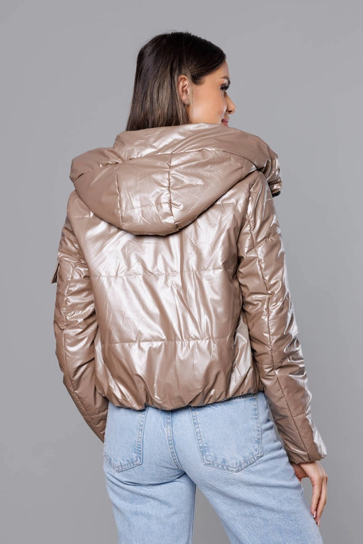 Krótka kurtka damska cappuccino (B8138-12)