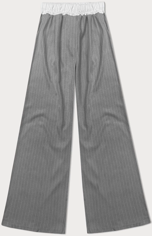 Szerokie spodnie damskie w paseczki szare (18629)