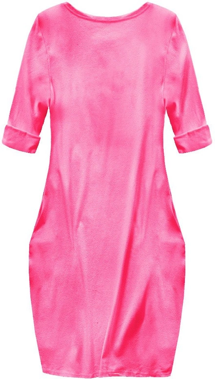 BAWEŁNIANA SUKIENKA OVERSIZE NEONOWA RÓŻOWA (287ART)