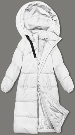 Długa gruba kurtka damska z kapturem biała (5M3163-281)
