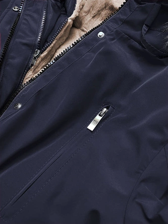 DAMSKA KURTKA ZIMOWA NA MISIU GRANAT-CIEMNY BEŻ (W553)