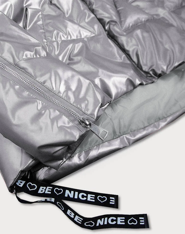 Krótka kurtka damska z asymetrycznym dołem jasnoszara (632art)