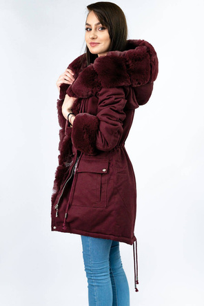 Bawełniana parka z futrem bordowa (xw805x)