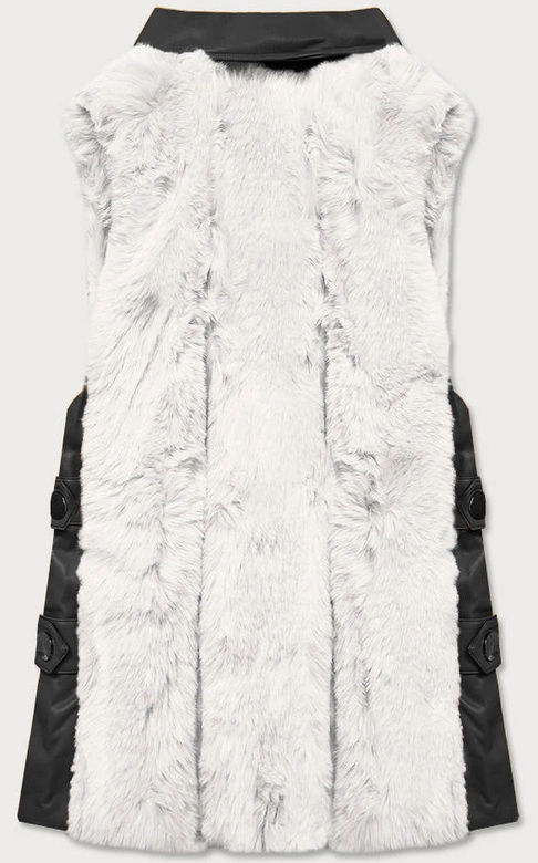 Elegancka kamizelka ekoskóra i futro czarno-biała (br9592-2601)