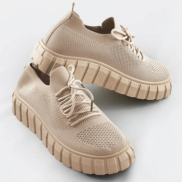 Ażurowe buty sznurowane beżowe (aa37)