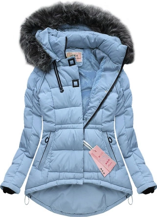 ASYMETRYCZNA KURTKA Z KAPTUREM BŁĘKITNA (W510)