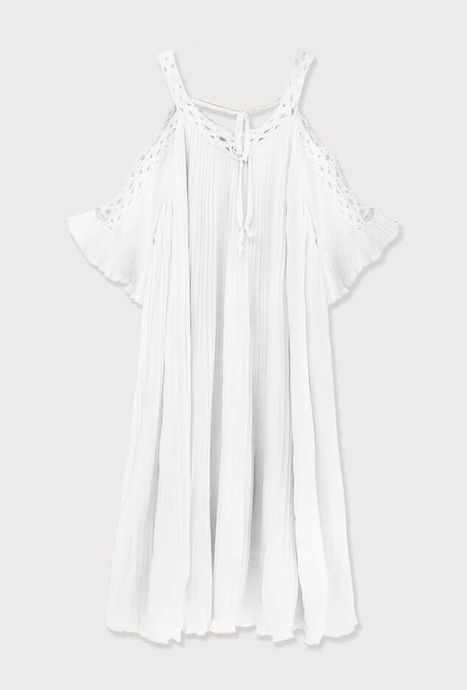 PLISOWANA SUKIENKA Z WYCIĘTYMI RAMIONAMI BIAŁA (342ART)