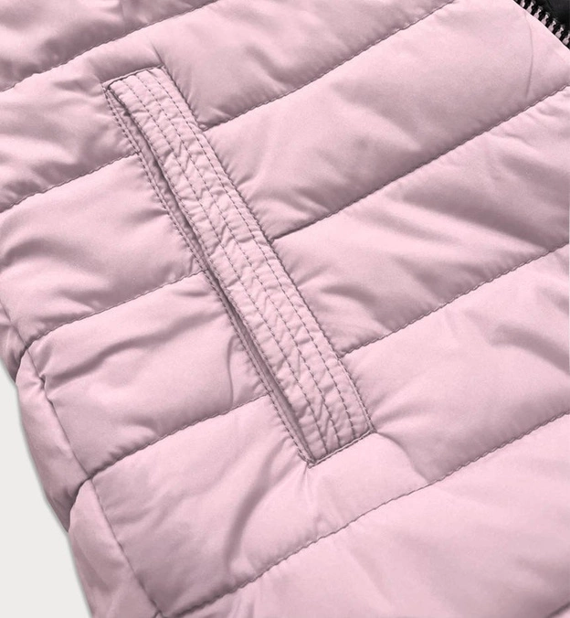 Dwustronna damska kurtka zimowa z kapturem granatowo-różowa (w211)