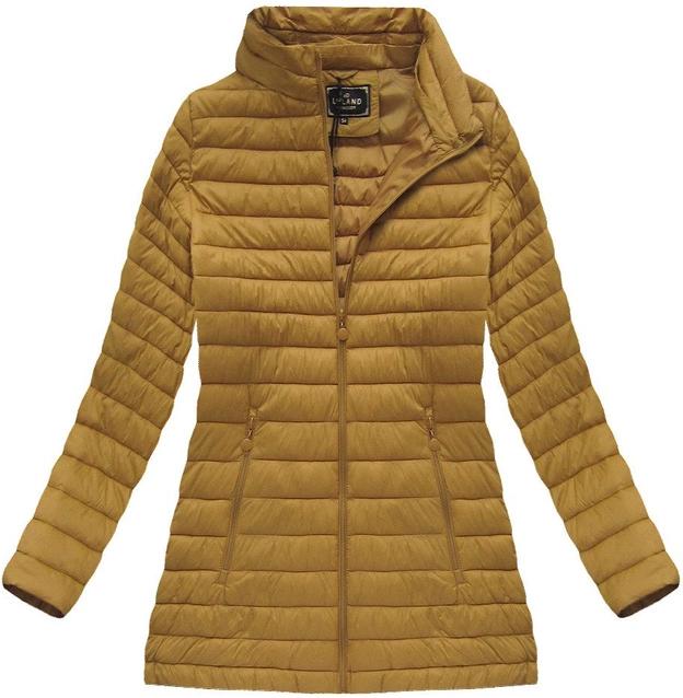 PIKOWANA KURTKA Z KAPTUREM MUSZTARDOWA (7473-PLUS)