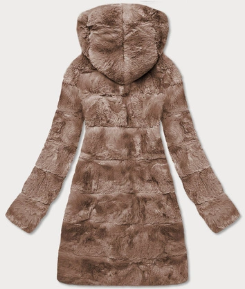Kurtka damska futro z kapturem brązowa (br9741-12)