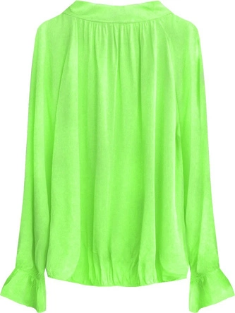 BAWEŁNIANA BLUZKA Z WIĄZANĄ STÓJKĄ LIMONKOWA (298ART)