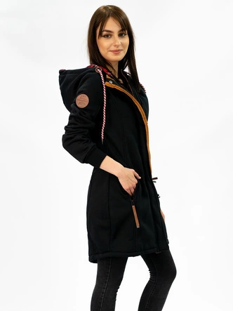 DŁUGA BLUZA DAMSKA Z KAPTUREM CZARNA (AMG-675)