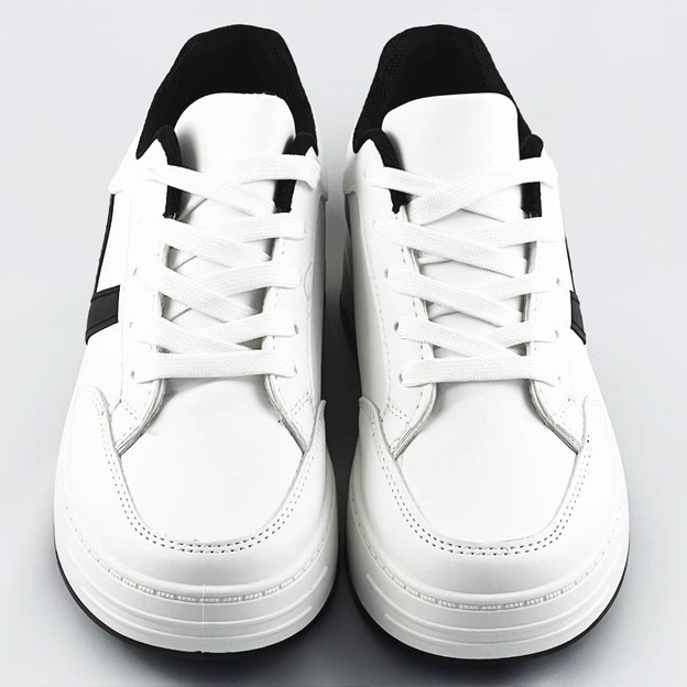 Sznurowane buty sportowe damskie biało-czarne (s070)