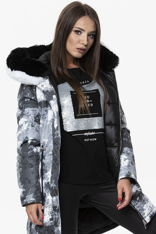 DWUSTRONNA DAMSKA KURTKA ZIMOWA MORO BIAŁA/CZARNA (X003X)