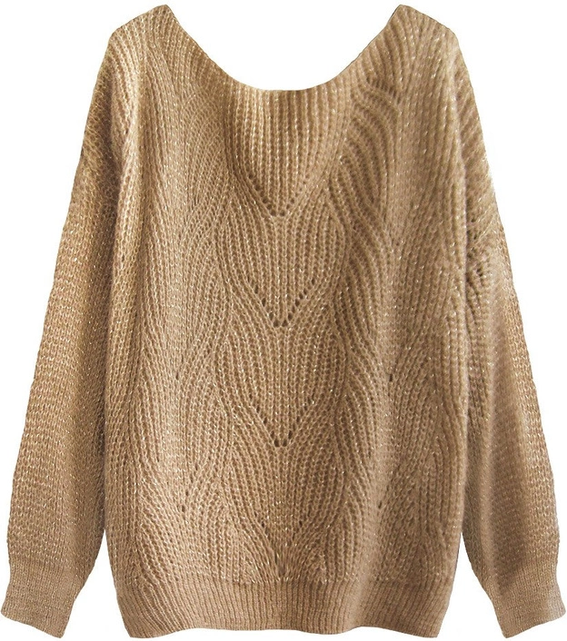 KRÓTKI SWETER OVERSIZE JASNOBRĄZOWY (493ART)